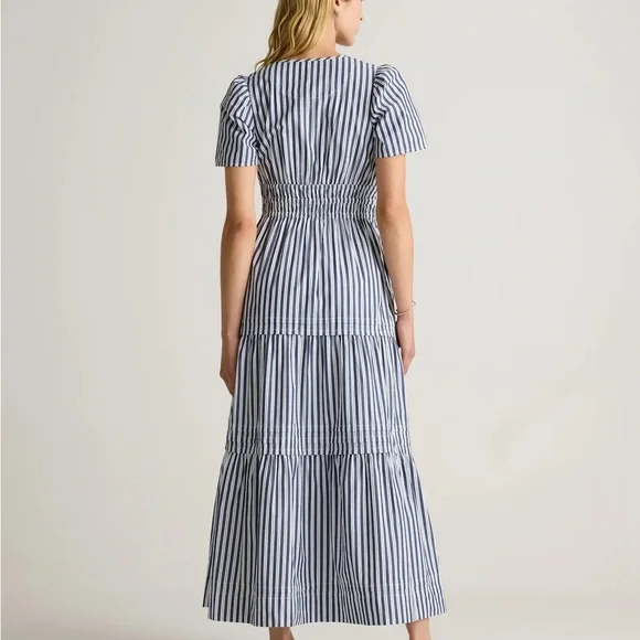 Quince 100% Organic Cotton Polin Tiered Maxi Dress / Hudson Stripe/L - Picture 3 of 11